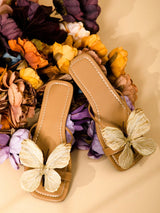 SHEIN Apricot Floral Butterfly Decor Cut Out Flat Slides