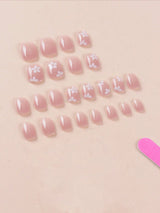 SHEIN Floral Rhinestone Adhesive Press-On Nails, 24 Pcs with 7 False Nails