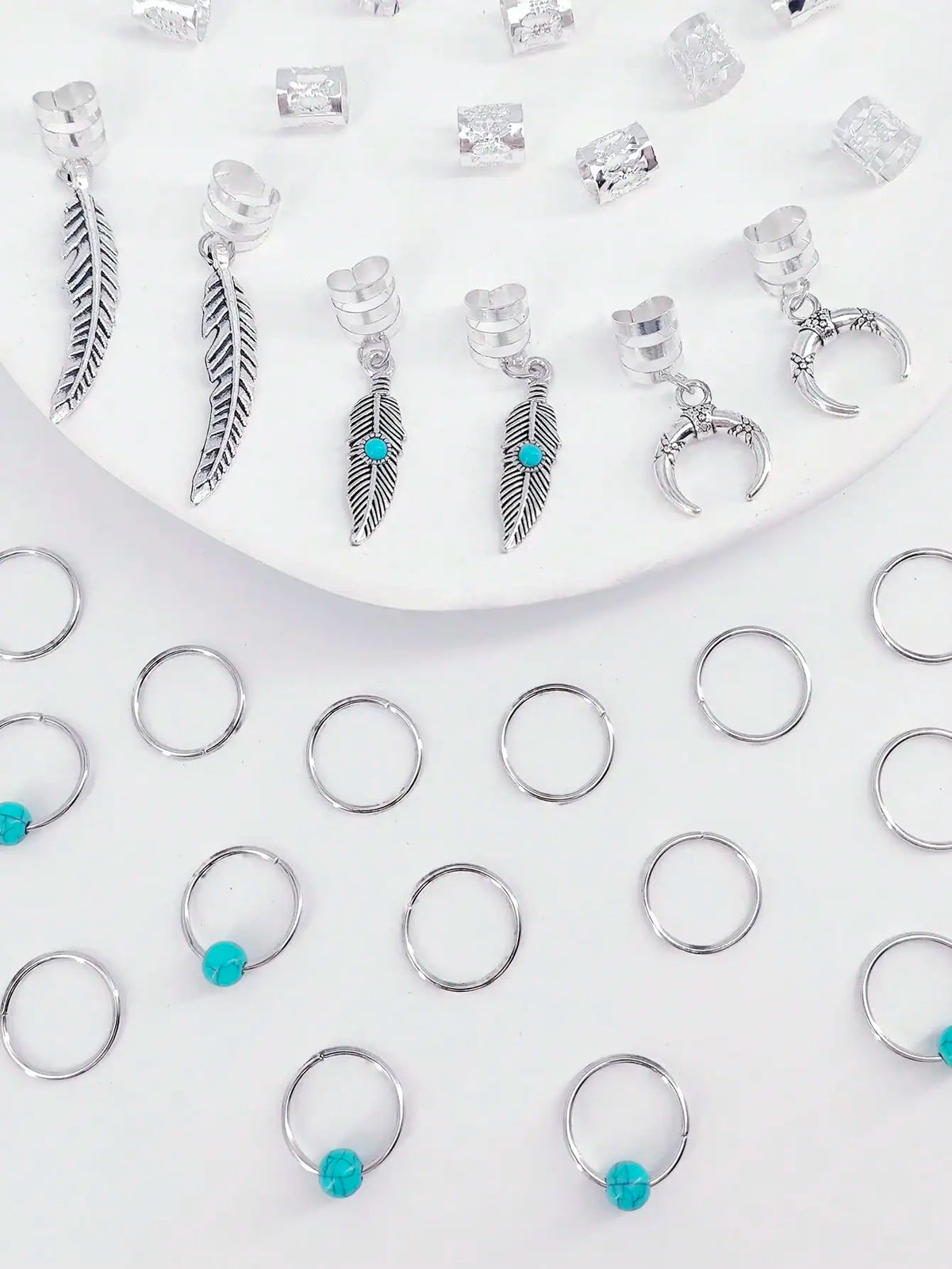 SHEIN 31 Pcs Turquoise Pendant Dreadlock Braid Hair Beads Braids Hair Rings