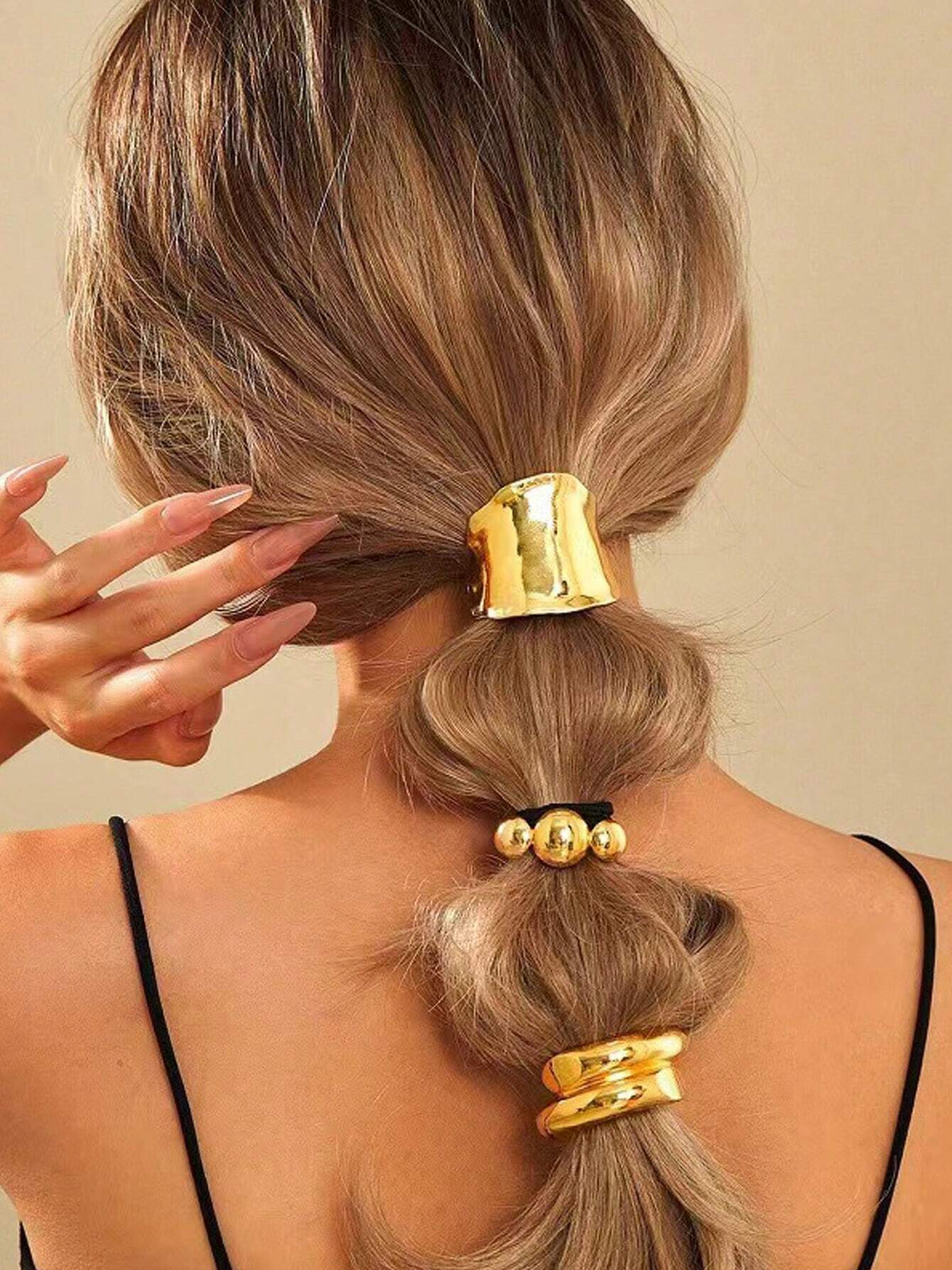 SHEIN 3pcs Geometric Metal Stretchy Ponytail Hair Ties