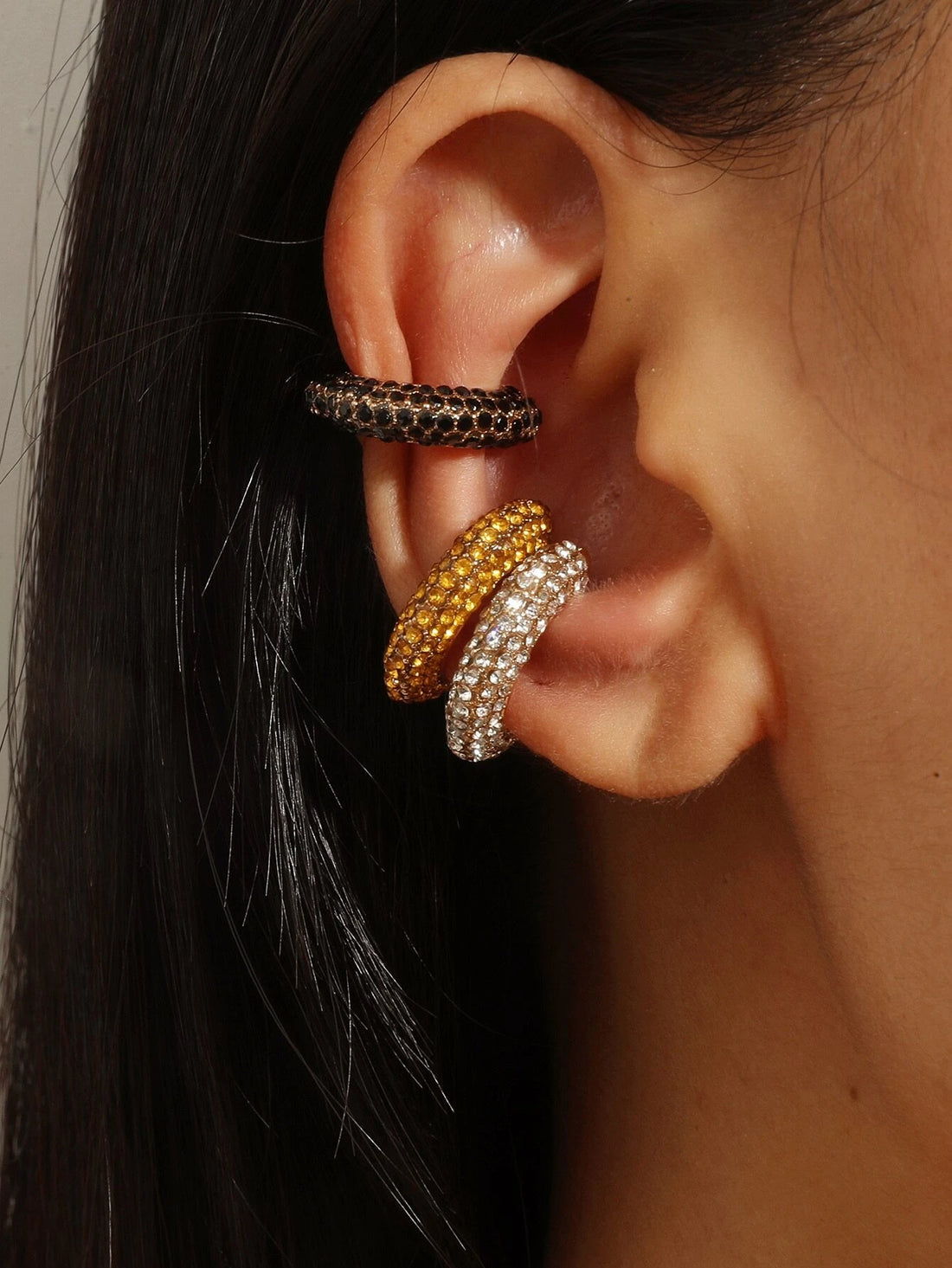 SHEIN 3 Pcs Rhinestone Decor Glamorous Ear Cuffs
