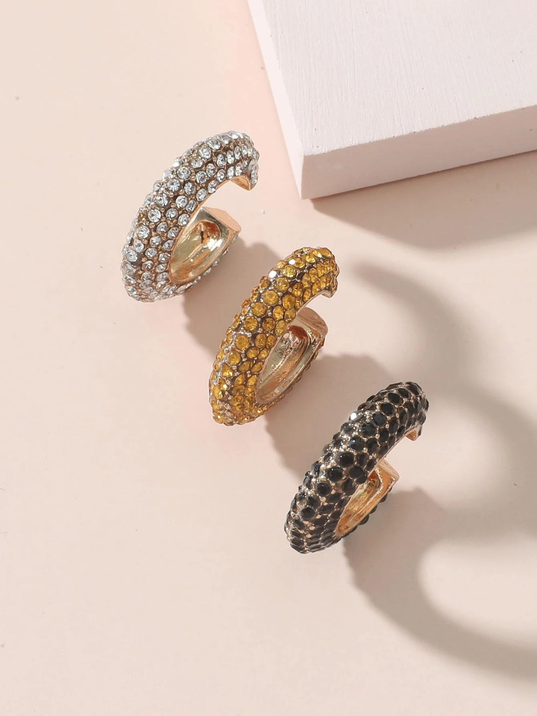 SHEIN 3 Pcs Rhinestone Decor Glamorous Ear Cuffs