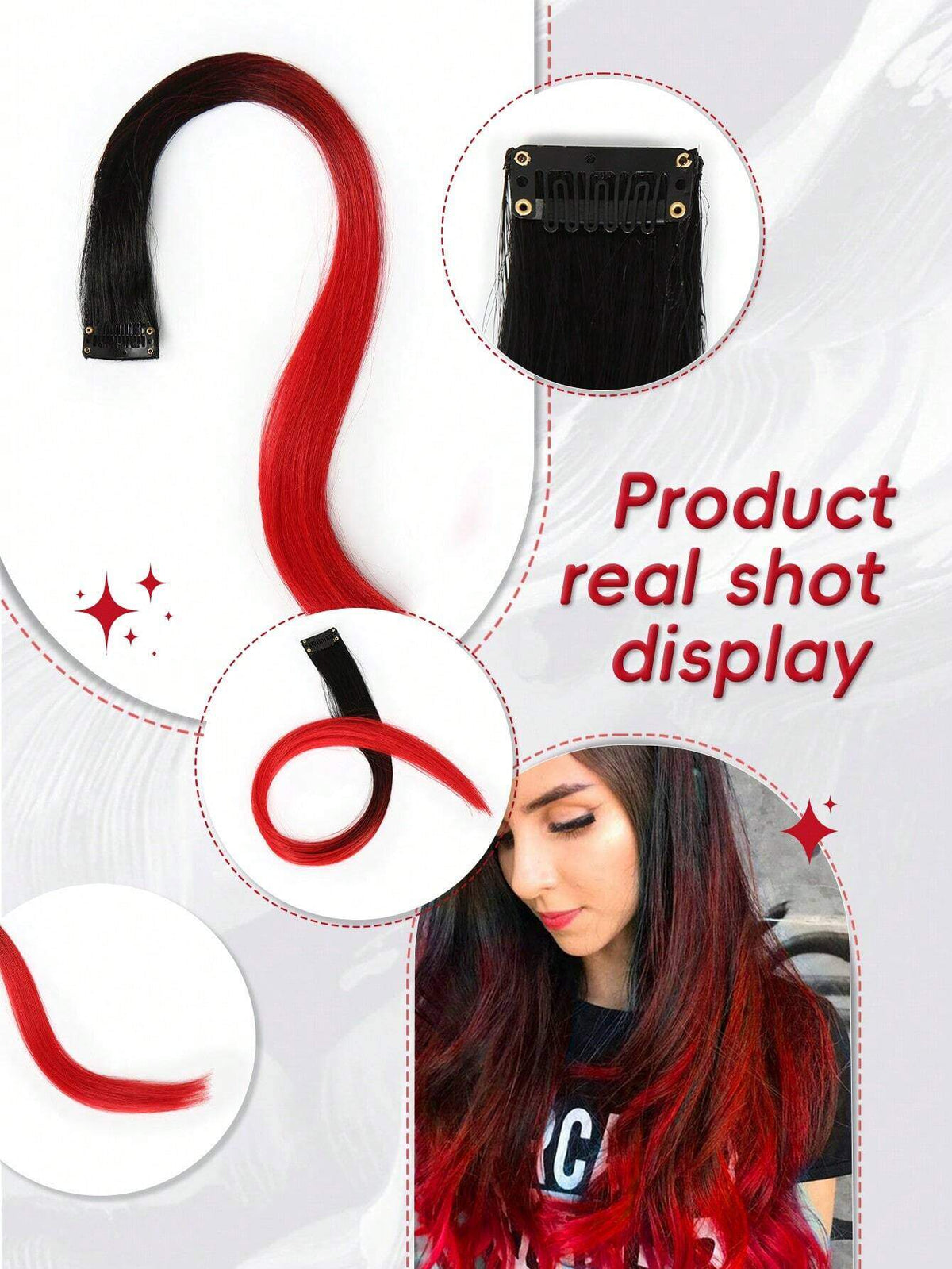 5 PCS Red Colored Clip In Hair Extensions