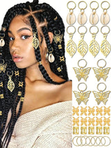 50PCS Butterfly Hair Jewelry Gold Dreadlock Cuffs For Dreadlocks, Shell Loc Jewelry