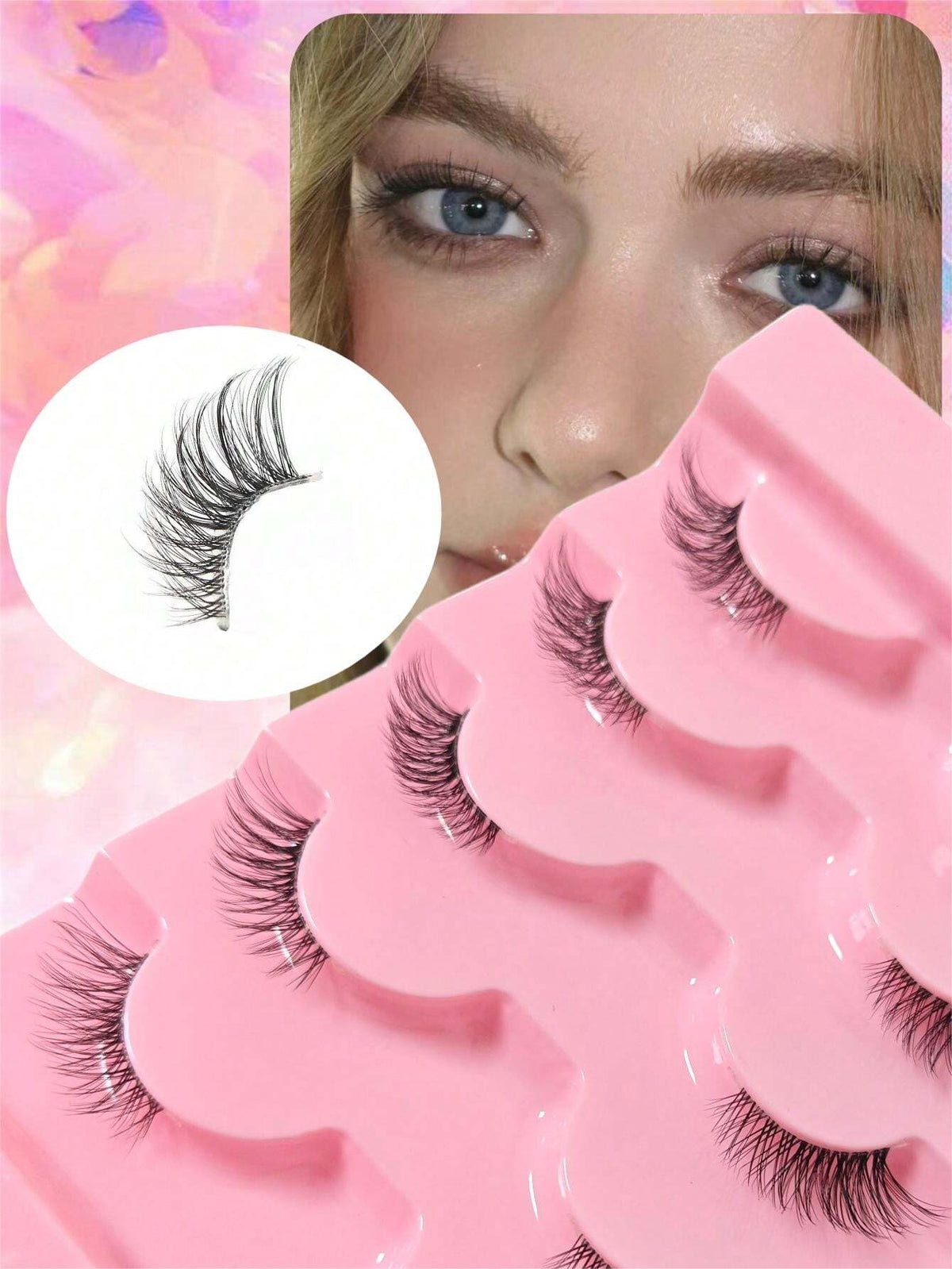 SHEIN 5 Pairs Of Half-Eye False Eyelashes With Transparent Stem, 3D Faux