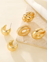 SHEIN 4pcs Gold Exaggerated Circle C-Shaped Spiral Hollow Earrings
