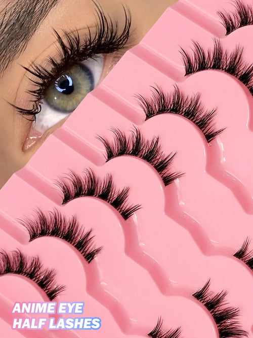 SHEIN 7 Pairs Asiteo Natural Half-Strip Fake Eyelashes, Cartoon Eye Makeup