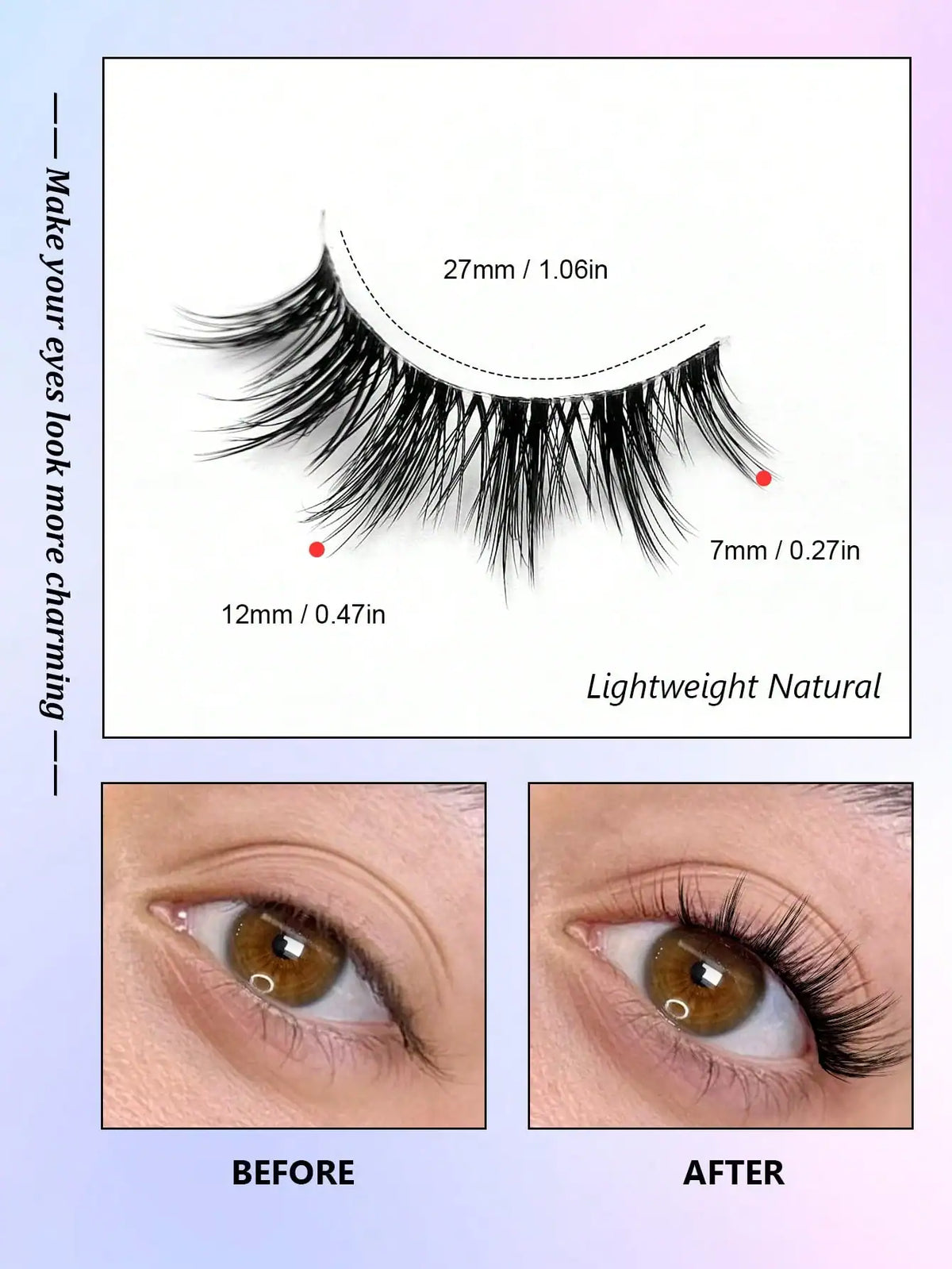 SHEIN 7 Pairs Asiteo Natural Half-Strip Fake Eyelashes, Cartoon Eye Makeup