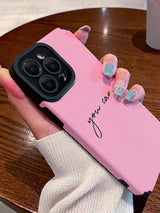 SHEIN Apple Pink Letter Graphic Phone Case Compatible With IPhone 11,IPhone 13,IPhone 14 Pro Max Waterproo