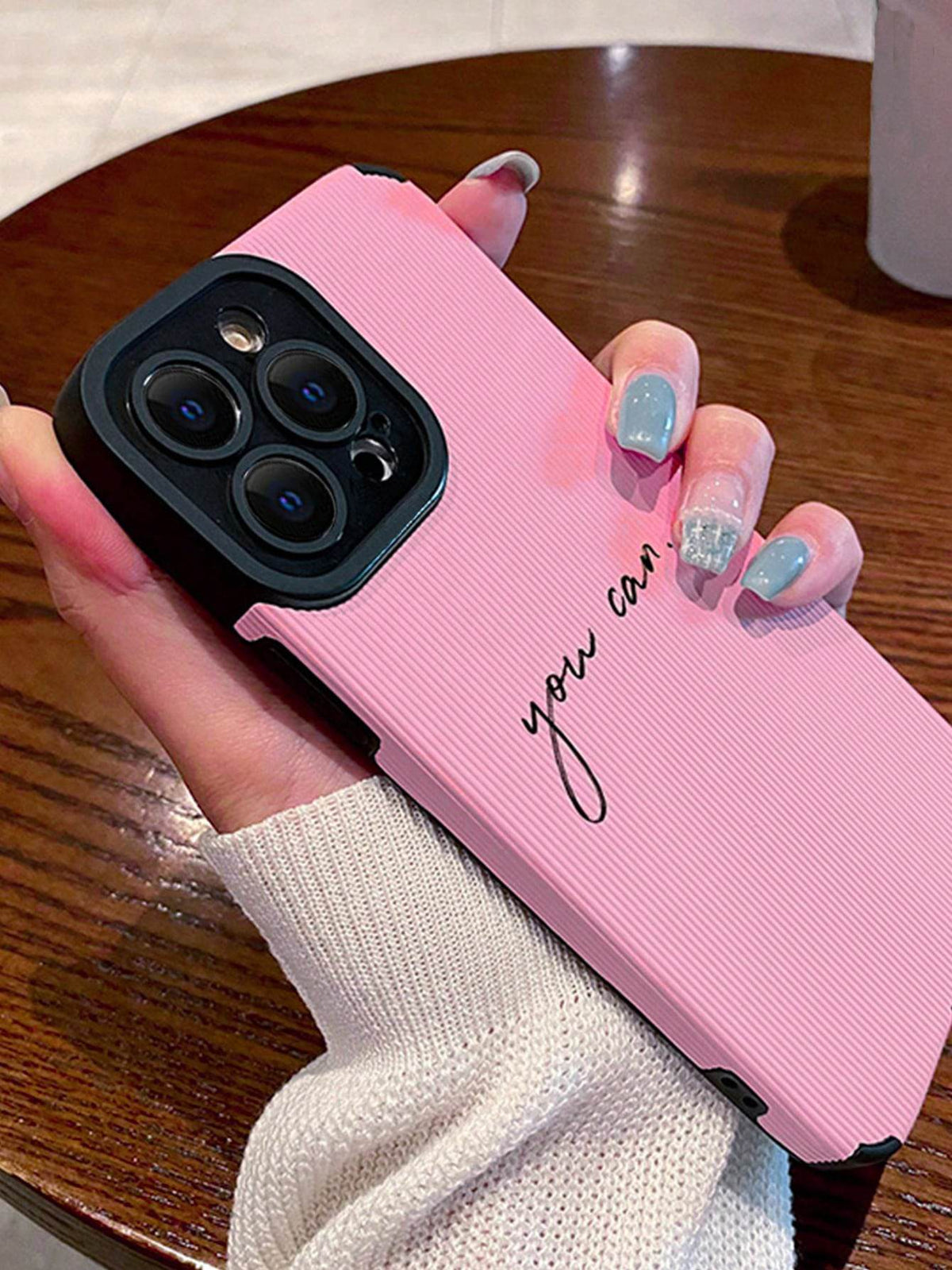 SHEIN Apple Pink Letter Graphic Phone Case Compatible With IPhone 11,IPhone 13,IPhone 14 Pro Max Waterproo