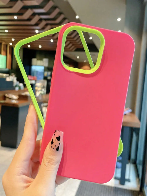 SHEIN Apple Solid Color Spray Painting Contrast Color 3-In-1 Shockproof Phone Case
