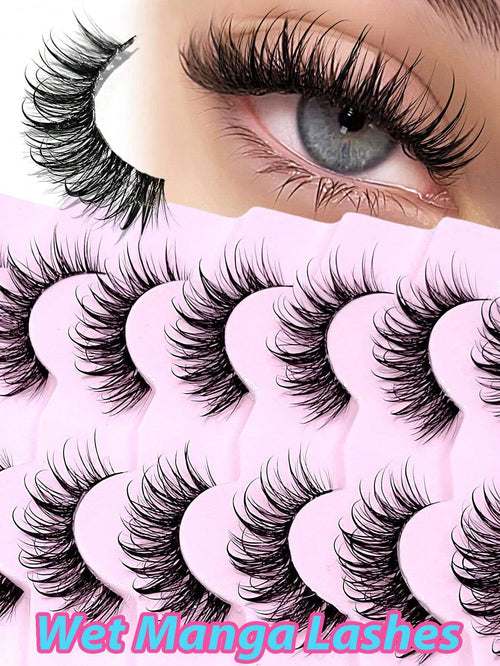 Asiteo 7 Pairs Wet Look Eyelashes Manga Faux Mink Lashes