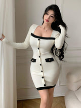 SHEIN Beige Breasted Fitted Elegant Dress
