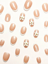 SHEIN 3D White Floral French Oval Press-On Nails, 24 Pcs with Glue