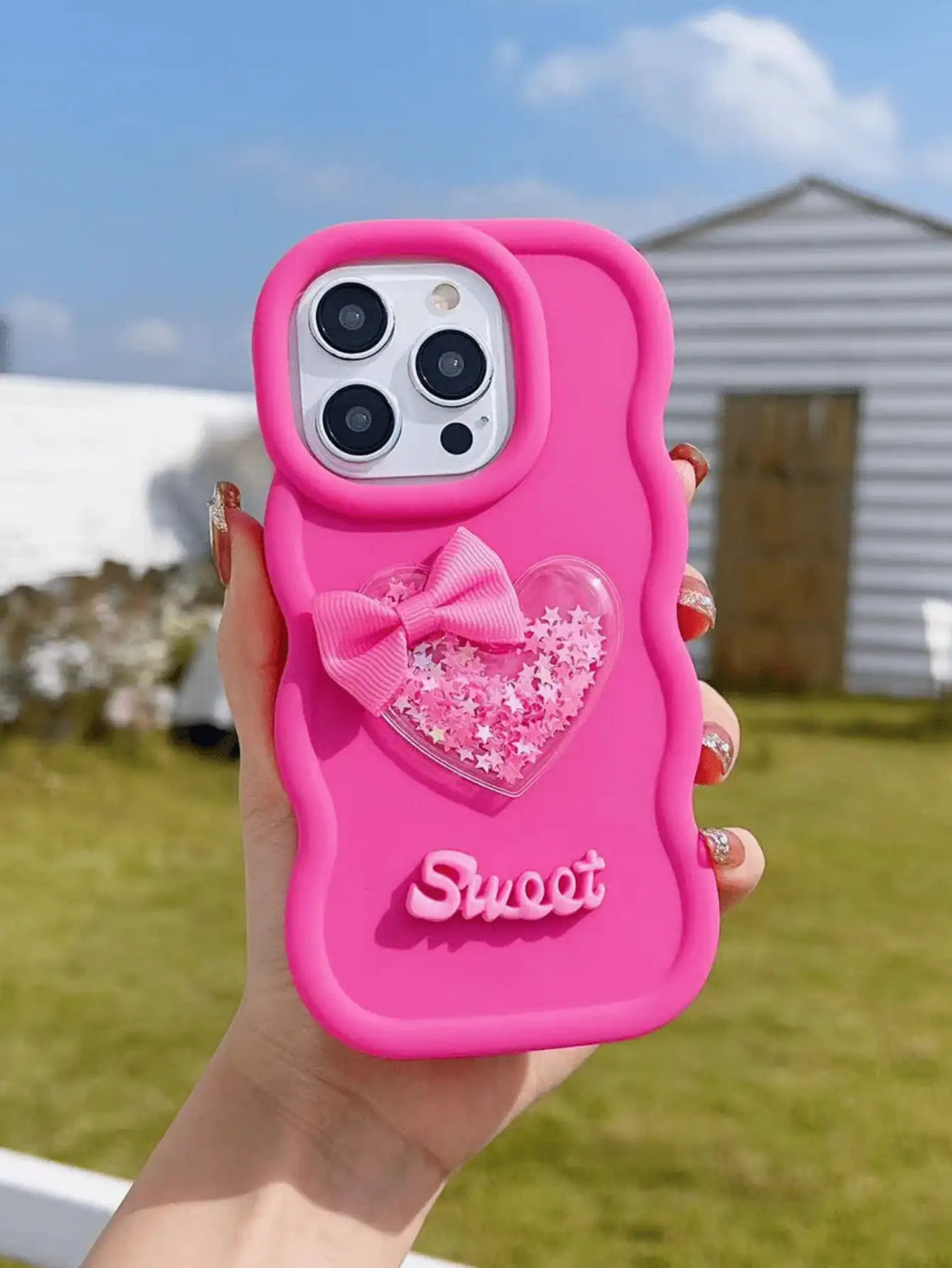 SHEIN Cute Bow, Heart, Glitter, Star Design DIY Macaroon Phone Case For Samsung Galaxy