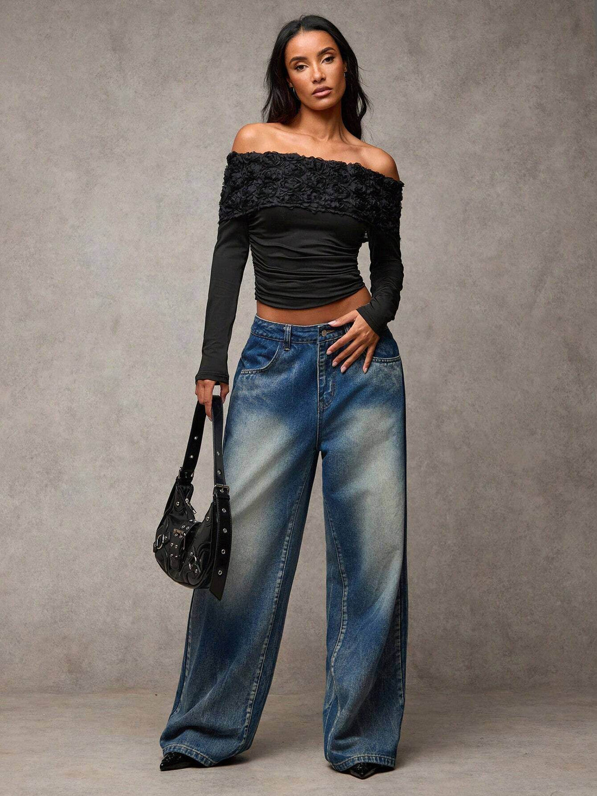 Dimensional Floral Stitching Knitted Top