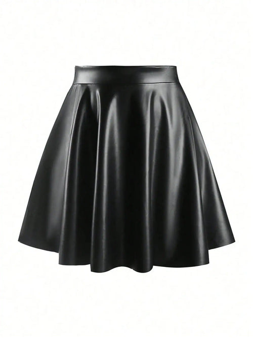 SHEIN EARO Women Silver Foil Pleated A-Line Mini Skirt