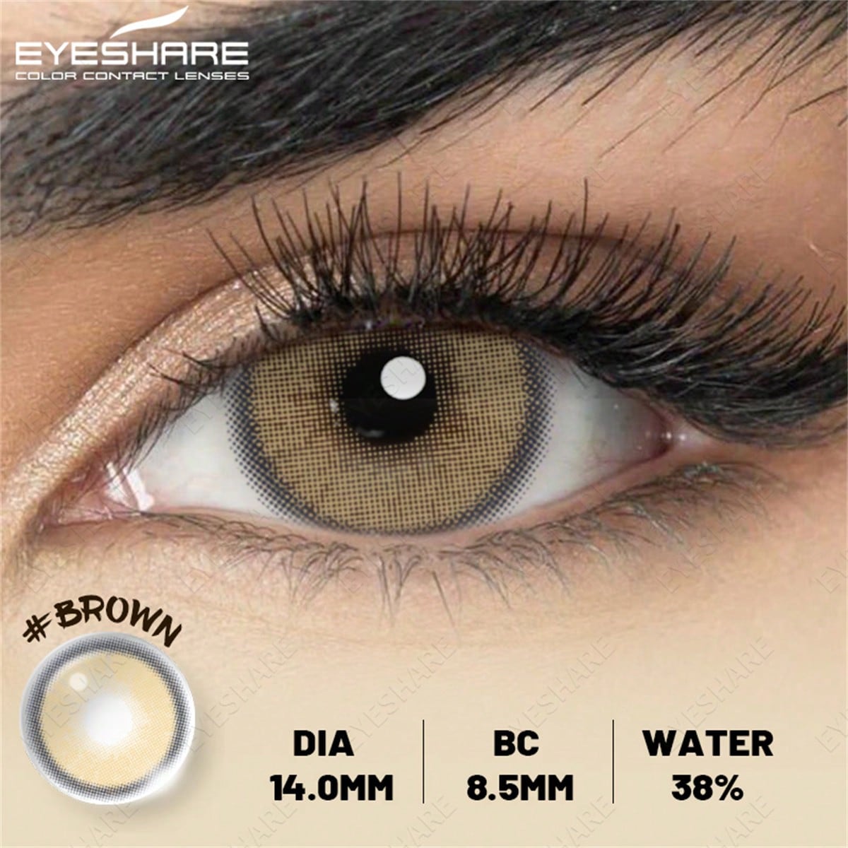 SHEIN EYESHARE Natural Gray Brown Contact Lenses 14.0mm, 38% Water, UV Protection