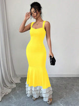 SHEIN Elenzga Women's Colorblock Mermaid Hem Fitted Elegant Camisole Dress