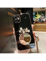 جراب موبايل أسود TPU ناعم بورود وحجارة استراس – SHEIN