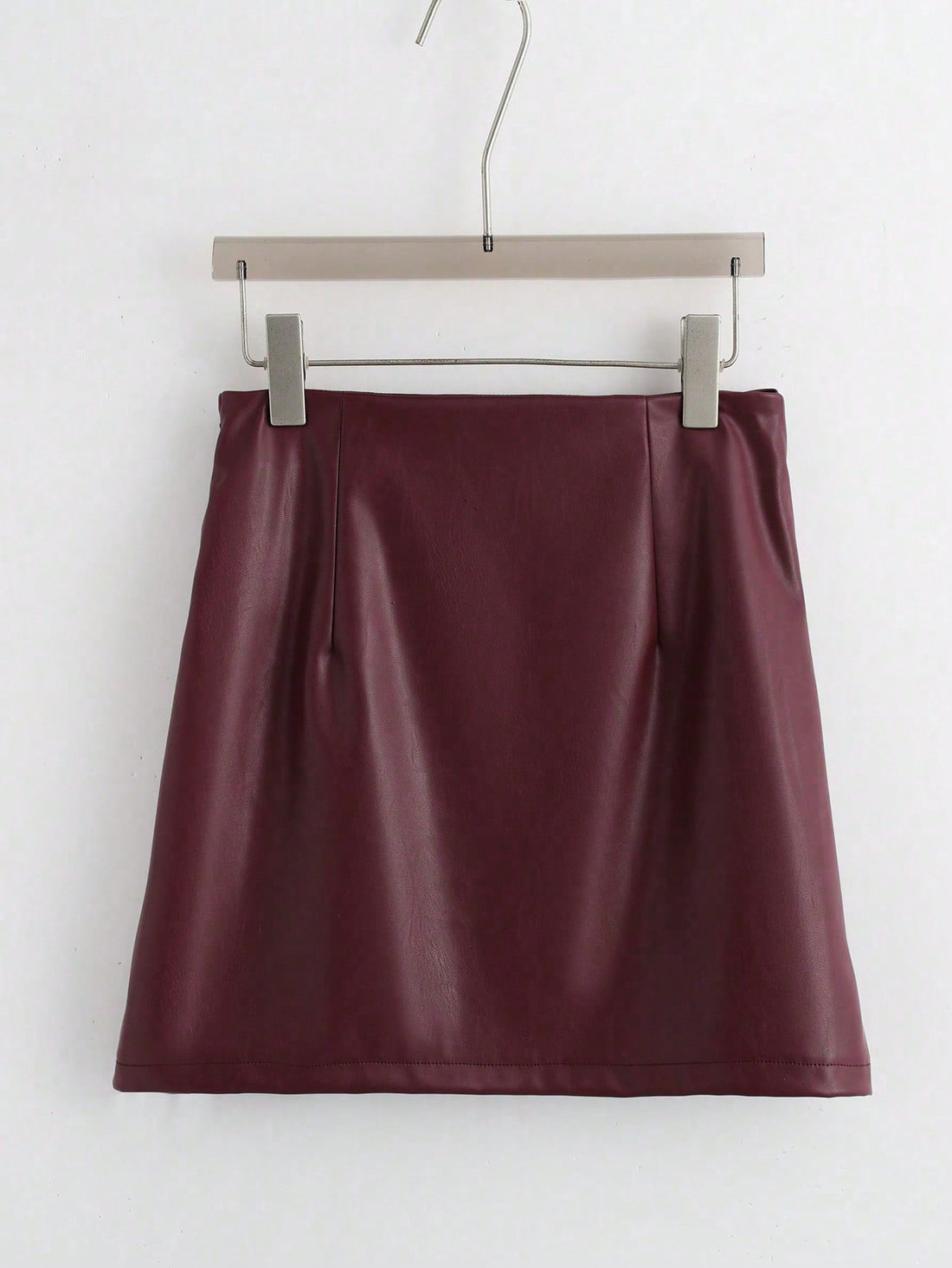 SHEIN Franclia Burgundy Shimmer PU Leather Lace-Up Short Skirt