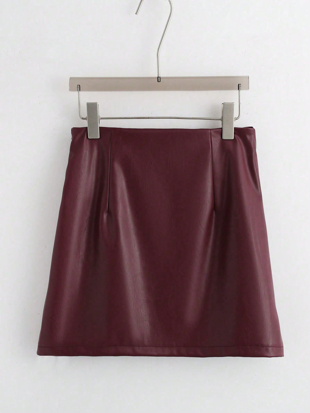 SHEIN Franclia Burgundy Shimmer PU Leather Lace-Up Short Skirt