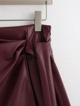 SHEIN Franclia Burgundy Shimmer PU Leather Lace-Up Short Skirt