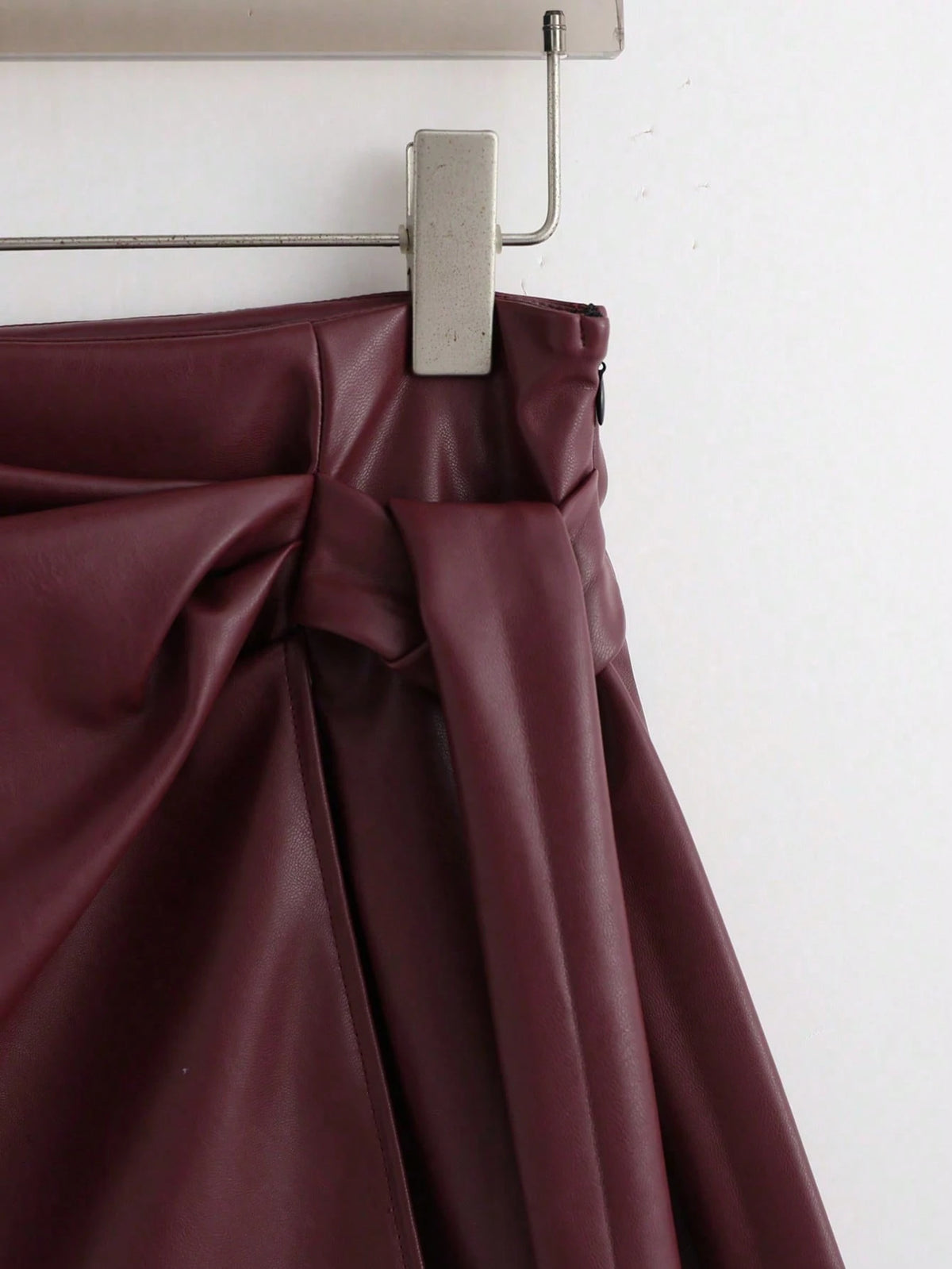 SHEIN Franclia Burgundy Shimmer PU Leather Lace-Up Short Skirt