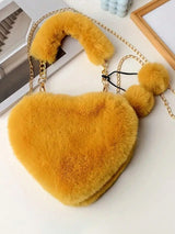 SHEIN Yellow Heart Shaped Fluffy Furry Handbag with Chain