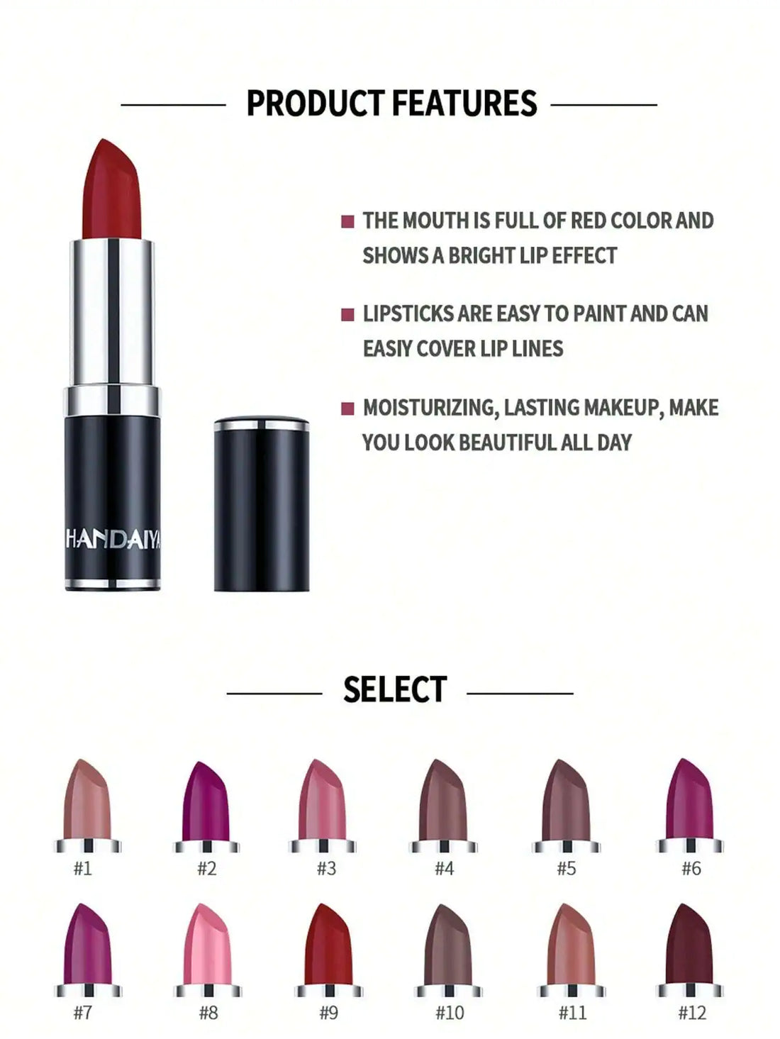 SHEIN HANDAIYAN Matte Moisturizing Lipstick, Velvet Lipstick For Music Festival, Party, Outdoor Travel, Portable, Net Wt. 3.5g Hot Pink