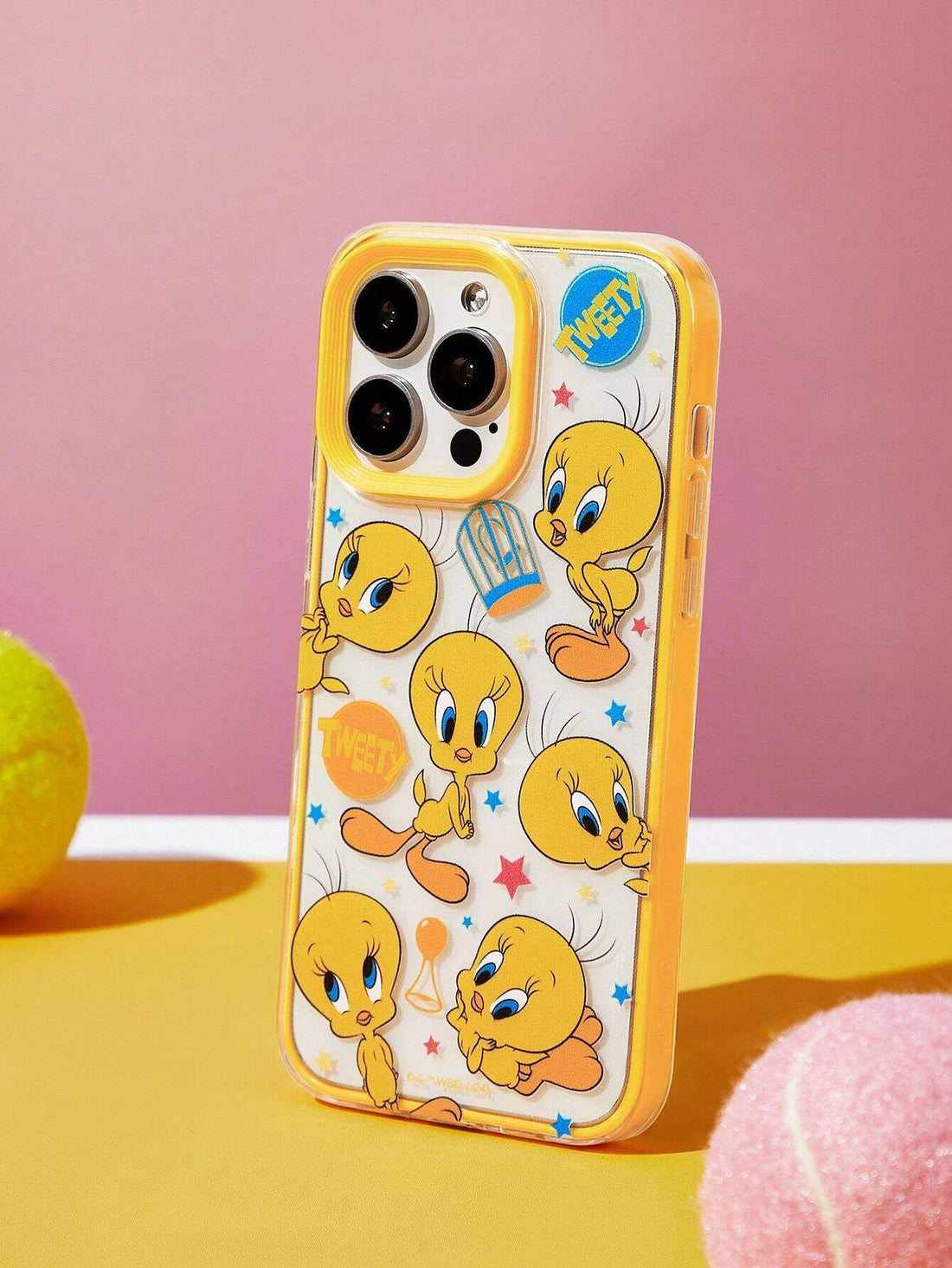 SHEIN LOONEY TUNES X SHEIN Yellow Tweety Pattern Clear TPU iPhone Case