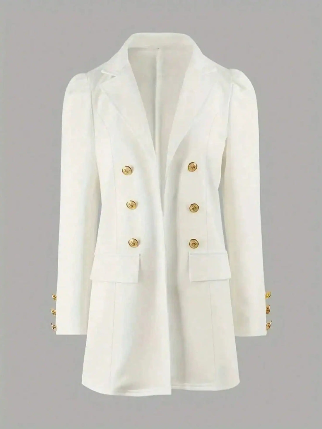 SHEIN White Lapel Double-Breasted Puff Sleeve Blazer & Skirt Set