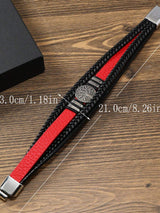 Leather Men Bracelet With Life Tree, Viking Pattern