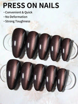SHEIN Brown Glossy Long Almond Press-On Nails