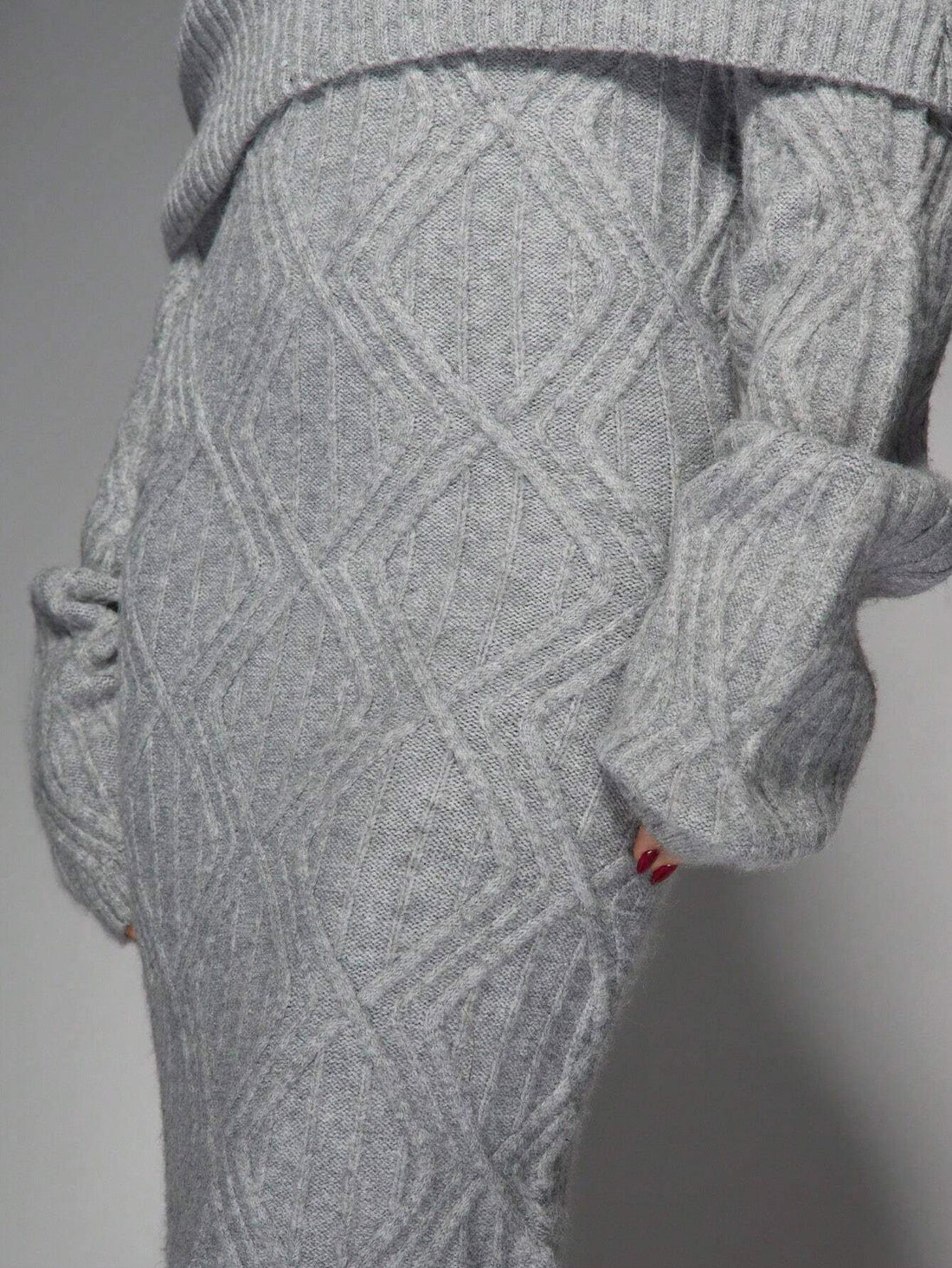 SHEIN Grey Off-Shoulder Cable Knit Maxi Sweater Dress