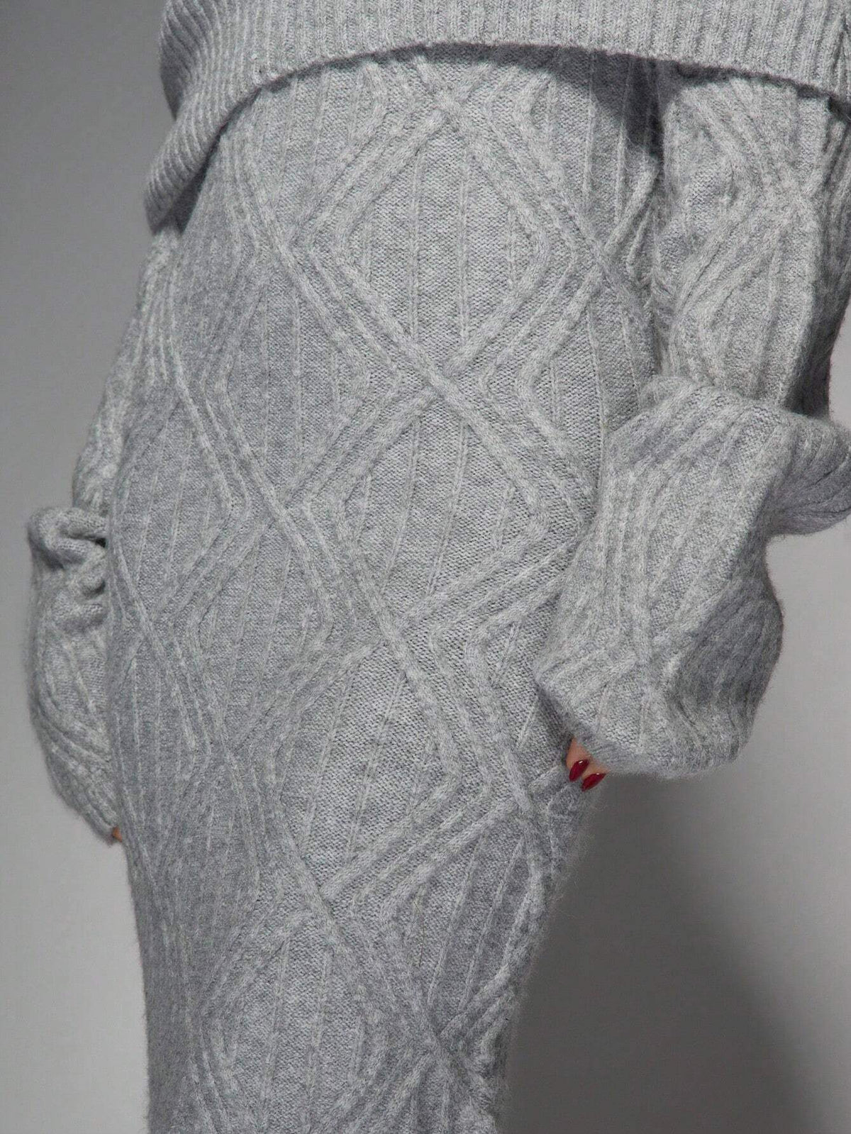 SHEIN Grey Off-Shoulder Cable Knit Maxi Sweater Dress
