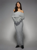 Luxurious Off-Shoulder Cable Knit Maxi Sweater Dress