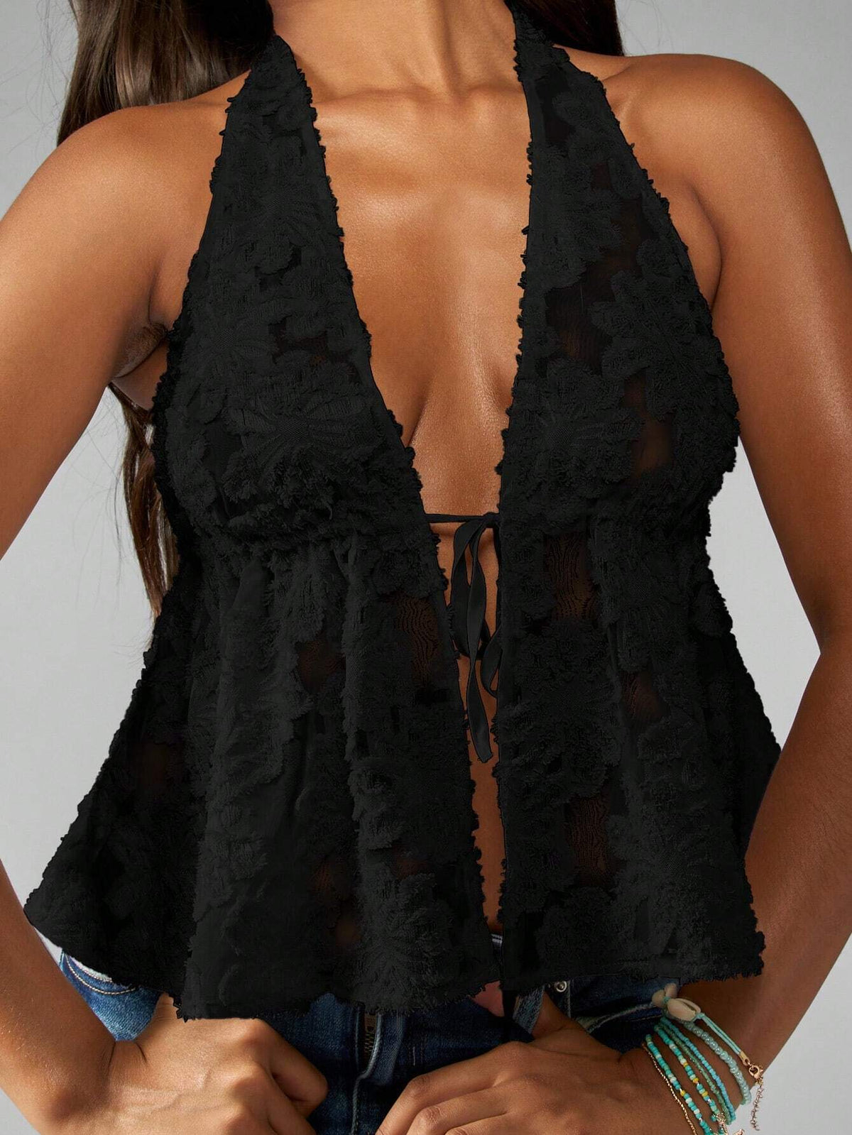 SHEIN MISSGUIDED Lace Halter Top Tank Backless