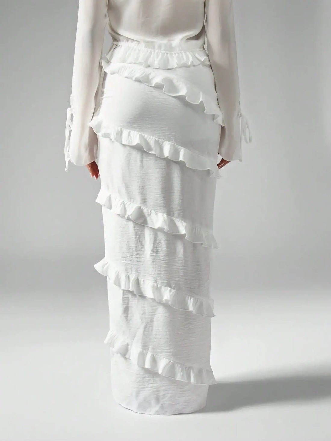 SHEIN MISSGUIDED Linen Feel Ruffle Tiered Maxi Skirt With Long Side Split Summer Beach Vacation