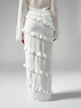 SHEIN MISSGUIDED Linen Feel Ruffle Tiered Maxi Skirt With Long Side Split Summer Beach Vacation