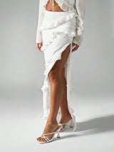 SHEIN MISSGUIDED Linen Feel Ruffle Tiered Maxi Skirt With Long Side Split Summer Beach Vacation