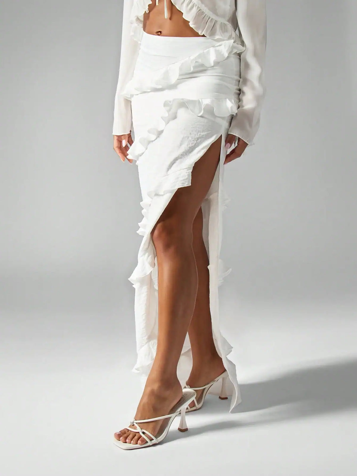 SHEIN MISSGUIDED Linen Feel Ruffle Tiered Maxi Skirt With Long Side Split Summer Beach Vacation