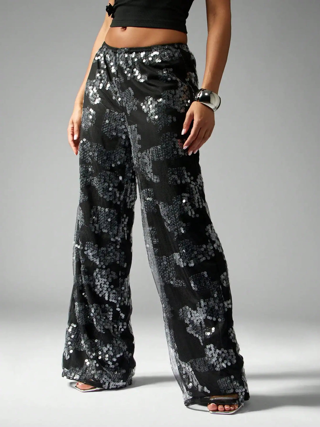 SHEIN MISSGUIDED Sequin Wide Leg Palazzo Party Evening Dressy Pants