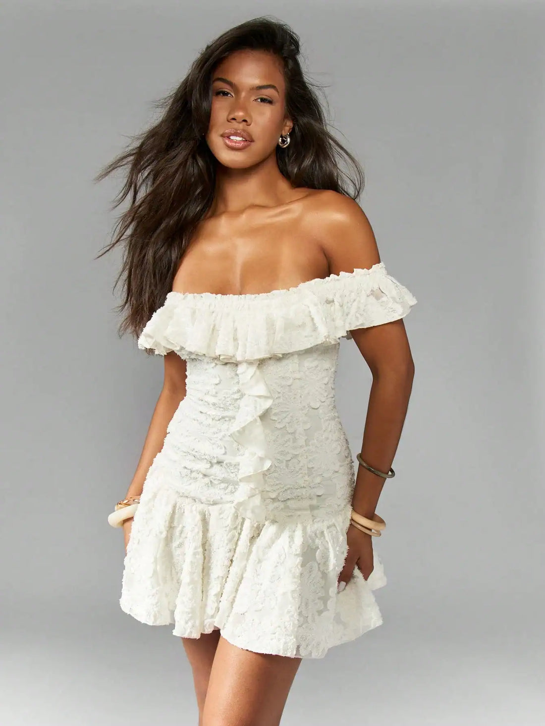 SHEIN MISSGUIDED Textured Devore Ruffle Mini Dress Cute Sundress Dresses
