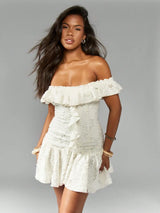 SHEIN MISSGUIDED Textured Devore Ruffle Mini Dress Cute Sundress Dresses