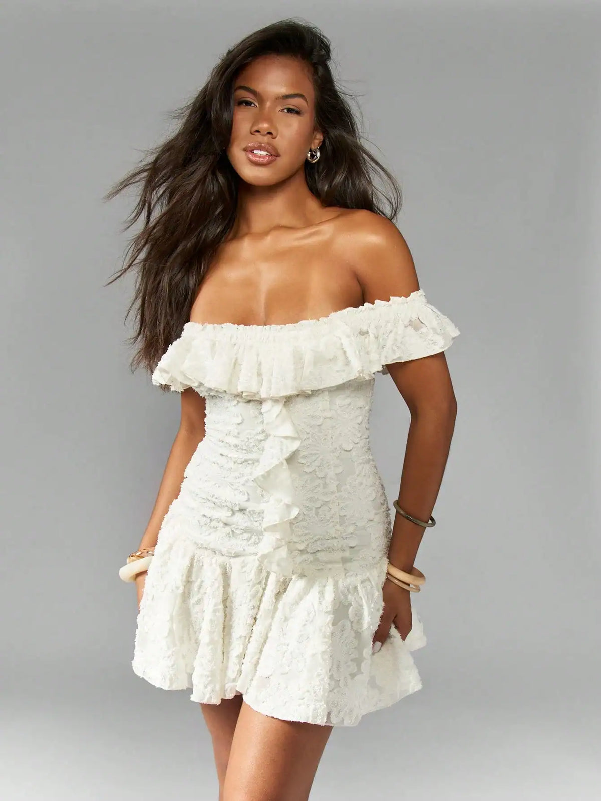 SHEIN MISSGUIDED Textured Devore Ruffle Mini Dress Cute Sundress Dresses