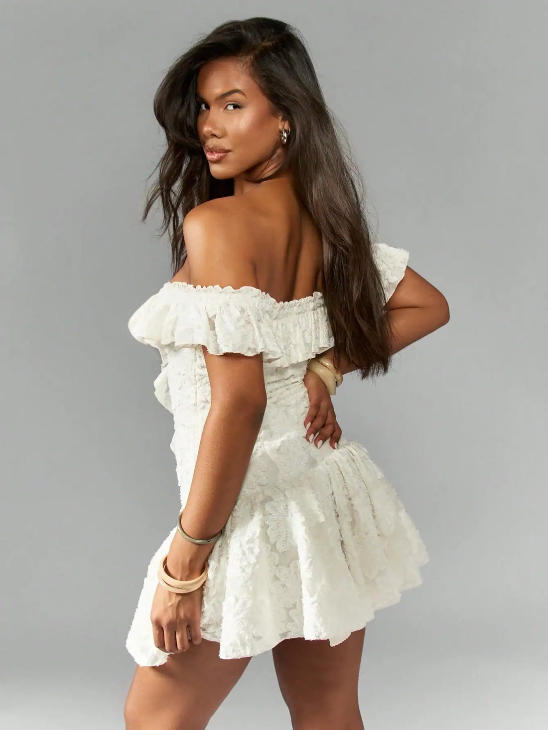 SHEIN MISSGUIDED Textured Devore Ruffle Mini Dress Cute Sundress Dresses