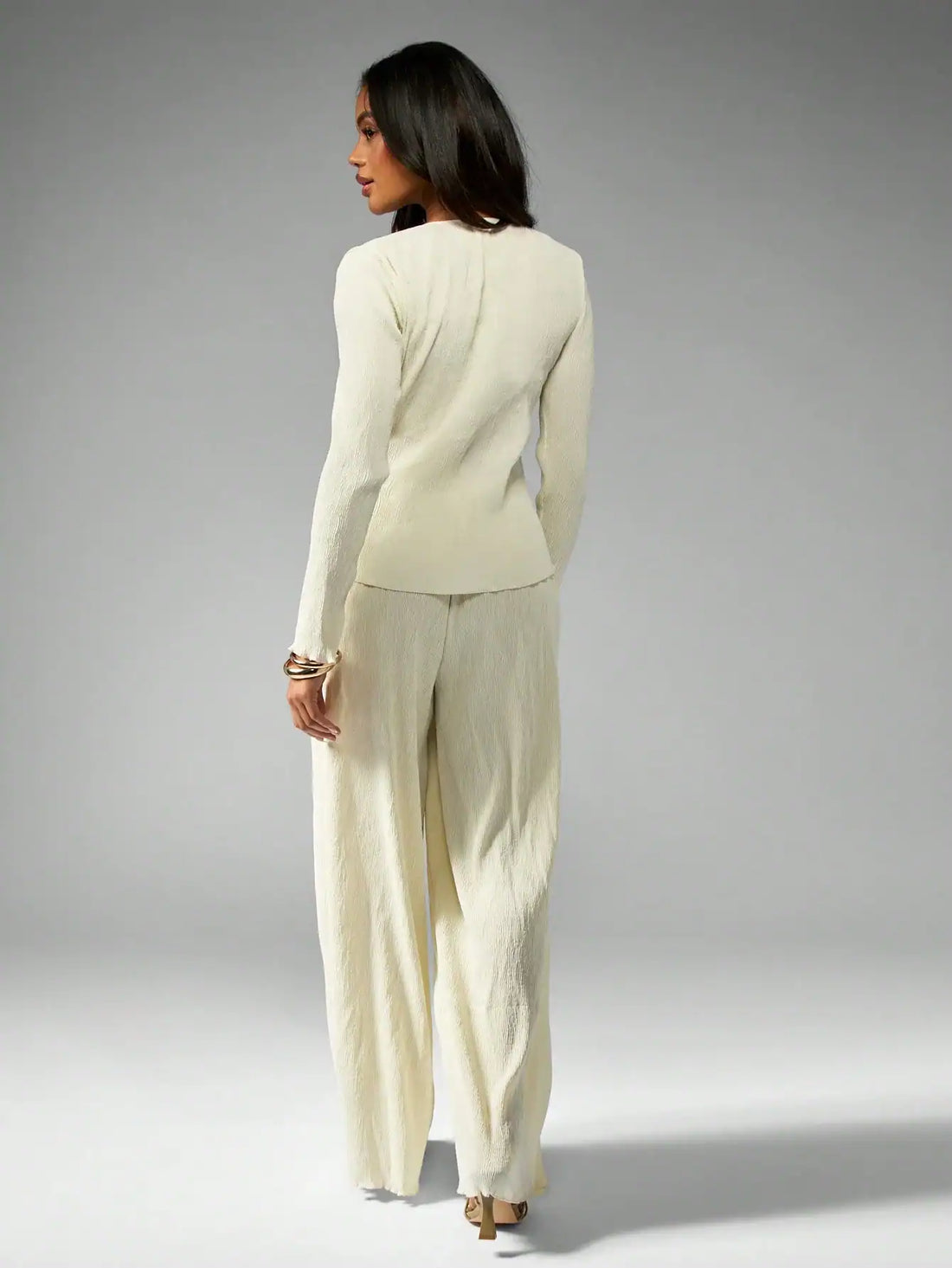 SHEIN MISSGUIDED Plisse Textured Lounge Two Piece Set Long Sleeve Button