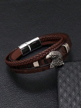 SHEIN Men's Bracelet - Vintage Personalized Eagle Head Leather Braided