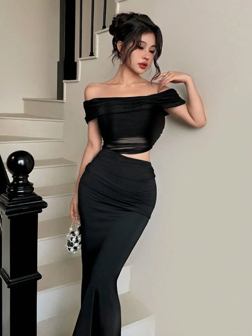 SHEIN Modelyn Women Long Solid Color Dress